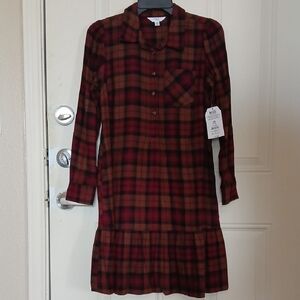 Time and Tru Women's XS LS Plaid Mini Dress